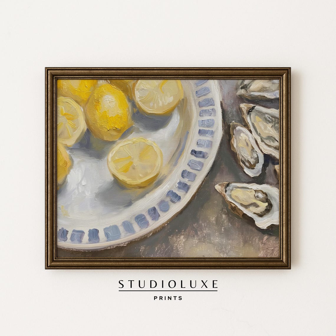 Lemon Halves Oyster Still Life Poster Impressionist Coastal Kitchen