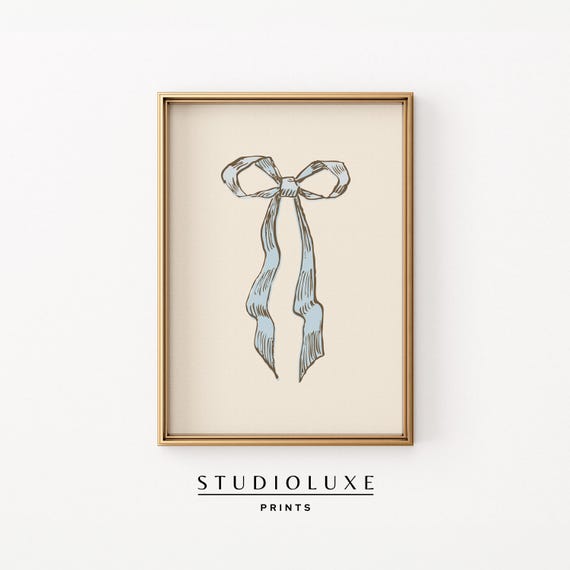Blue Bow Wall Art Coquette Room Decor Preppy Trendy Apartment Coastal Granddaughter Cute Nursery