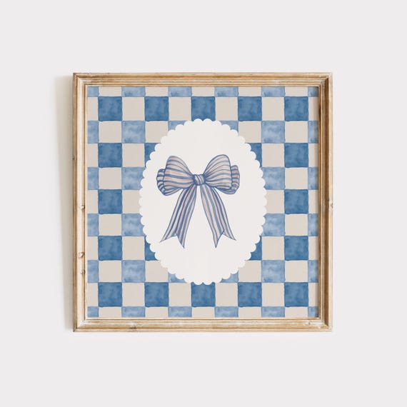 Checkered Bow Print Coquette Room Decor Preppy Trendy Apartment Coastal Granddaughter Cute Nursery