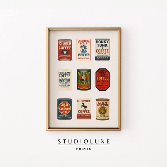 Vintage Nashville Coffee Can Collection Nine Retro Labels Poster