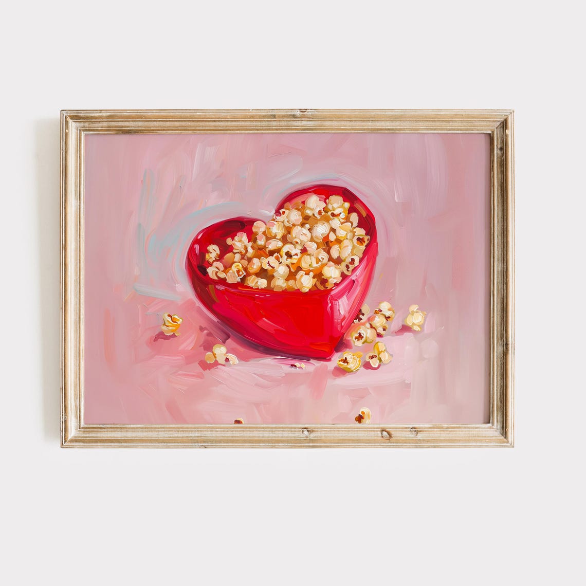 Buttery Popcorn In Red Heart Bowl Valentine Pink Kitchen Poster