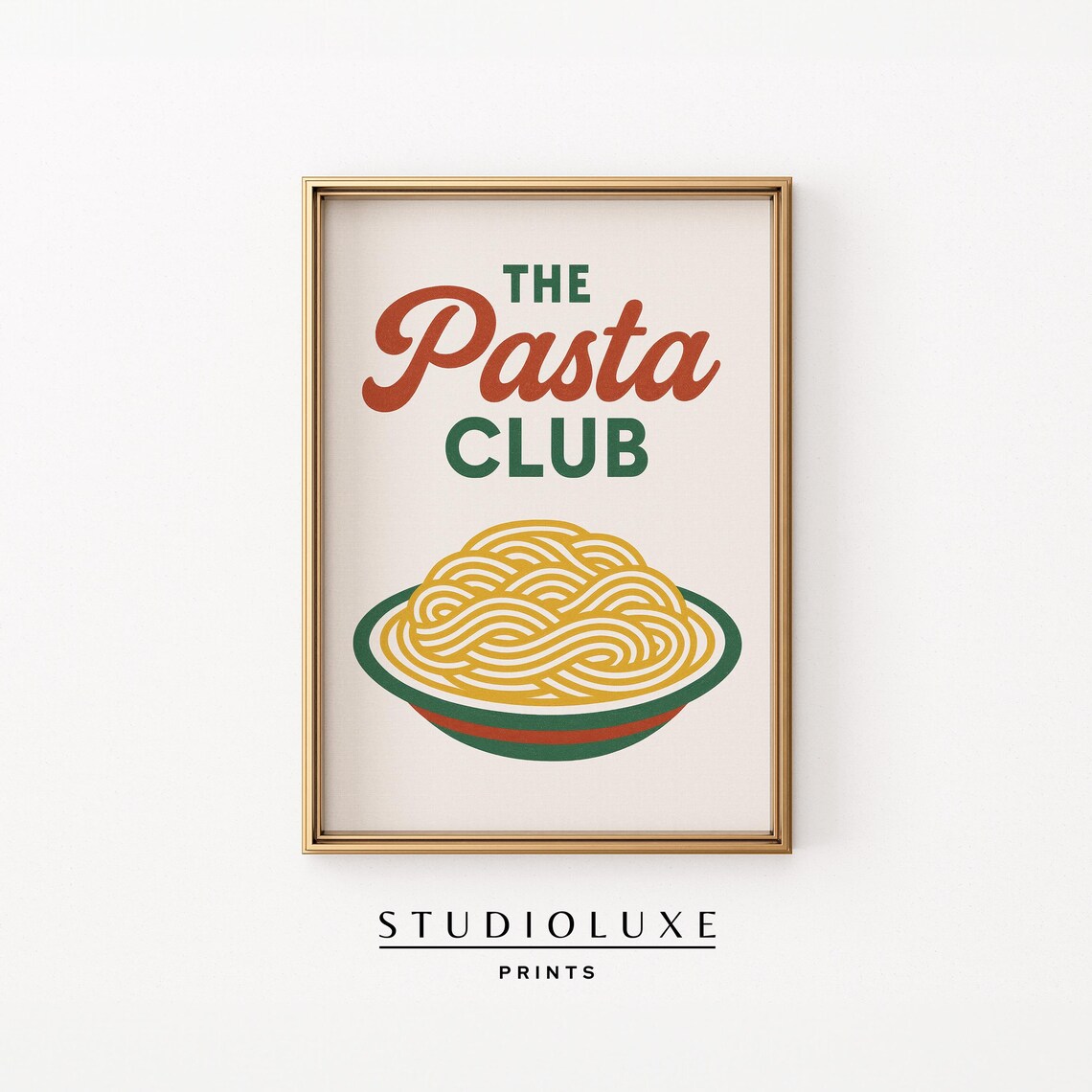 The Pasta Club Retro Script Cheerful Spaghetti Bowl Kitchen Decor Poster