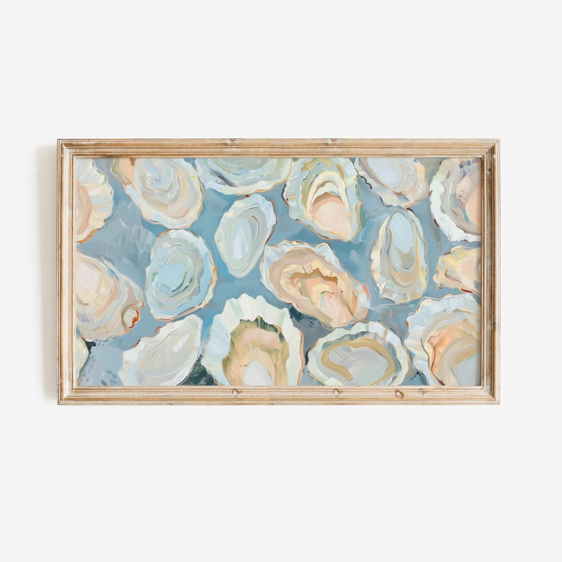 Oyster Shell Pattern on Blue Coastal Seafood Kitchen Wall Poster