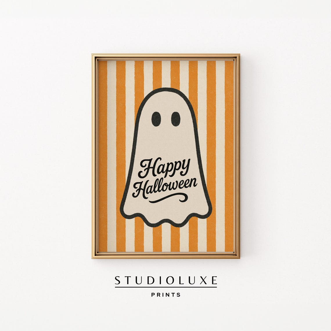 Vintage Happy Halloween Ghost Orange Striped Retro Spooky Poster
