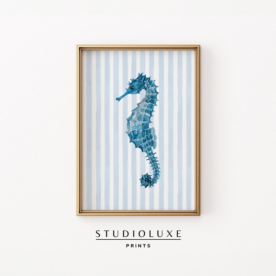 Coastal Wall Art Blue Seahorse Print Granddaughter Prints Trendy Apartment Decor Dorm Room Poster