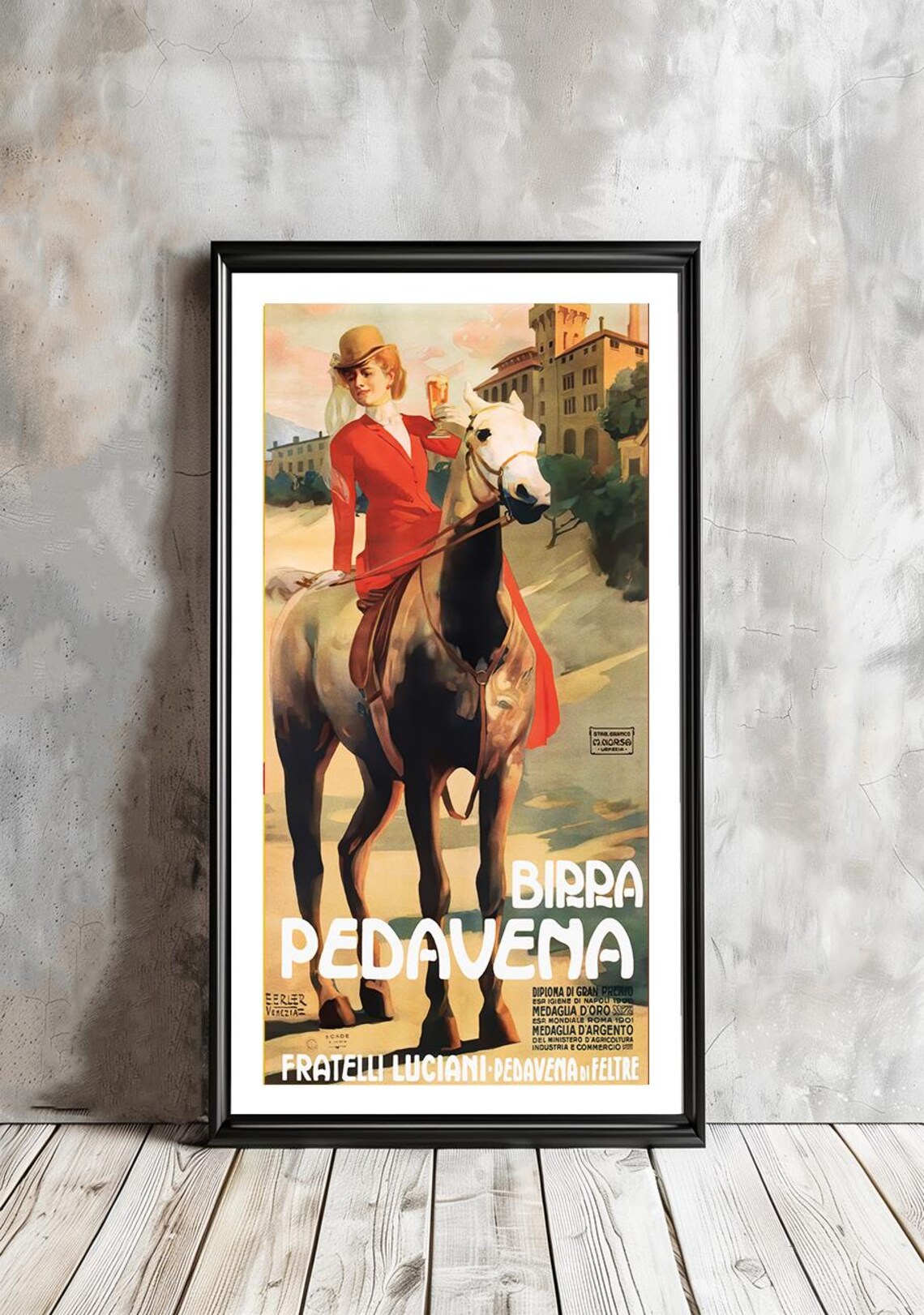 Birra Pedavena Fratelli Luciani Horse Vintage Italian Beer Poster