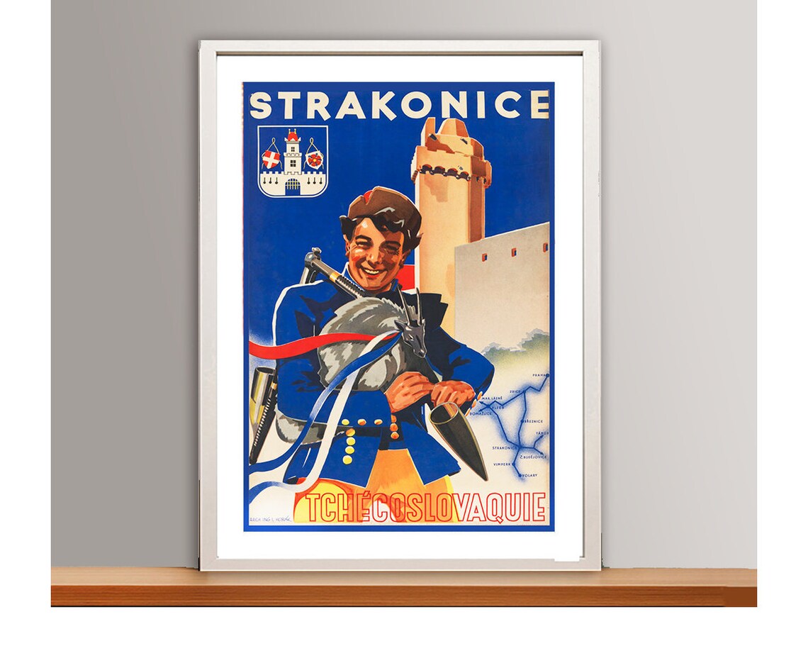 Strakonice Czechoslovakia Vintage Bagpiper Folk Music Travel Poster - Image 3