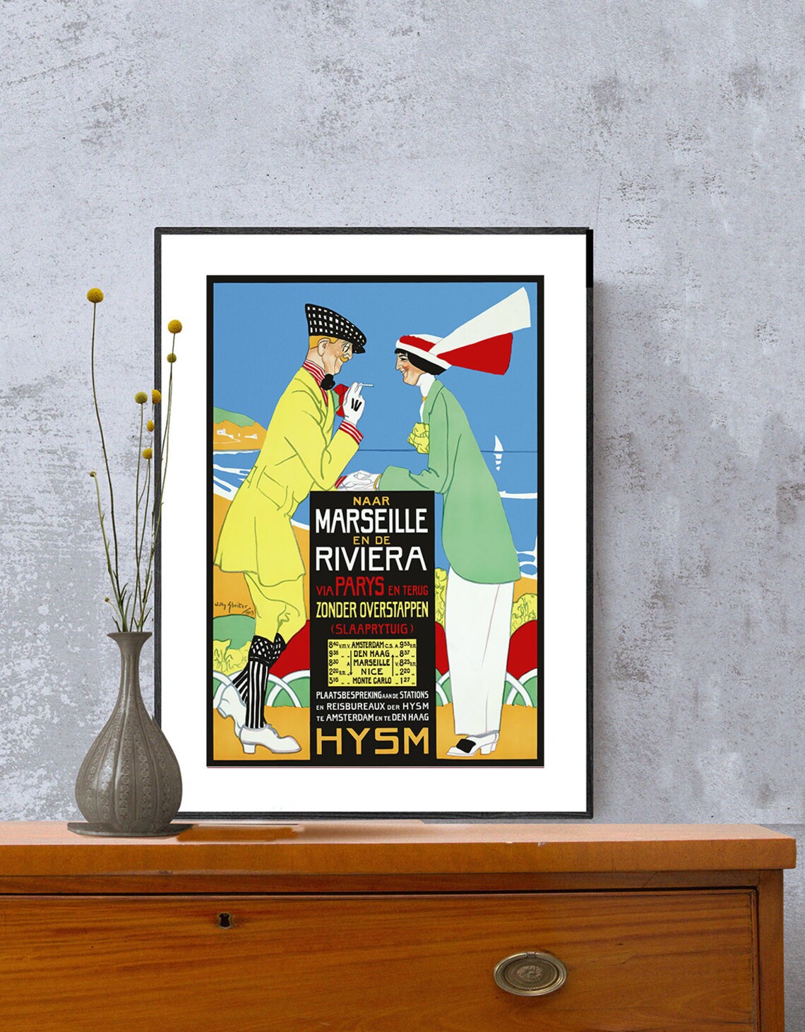 HYSM Marseille Riviera via Paris Dutch Railway Vintage Poster