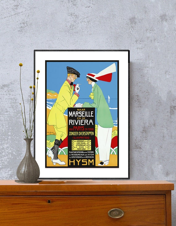 Naar Marseille En De Riviera Via Parys Vintage Travel Poster Poster Paper Sticker Print Gift Idea Wall Decor