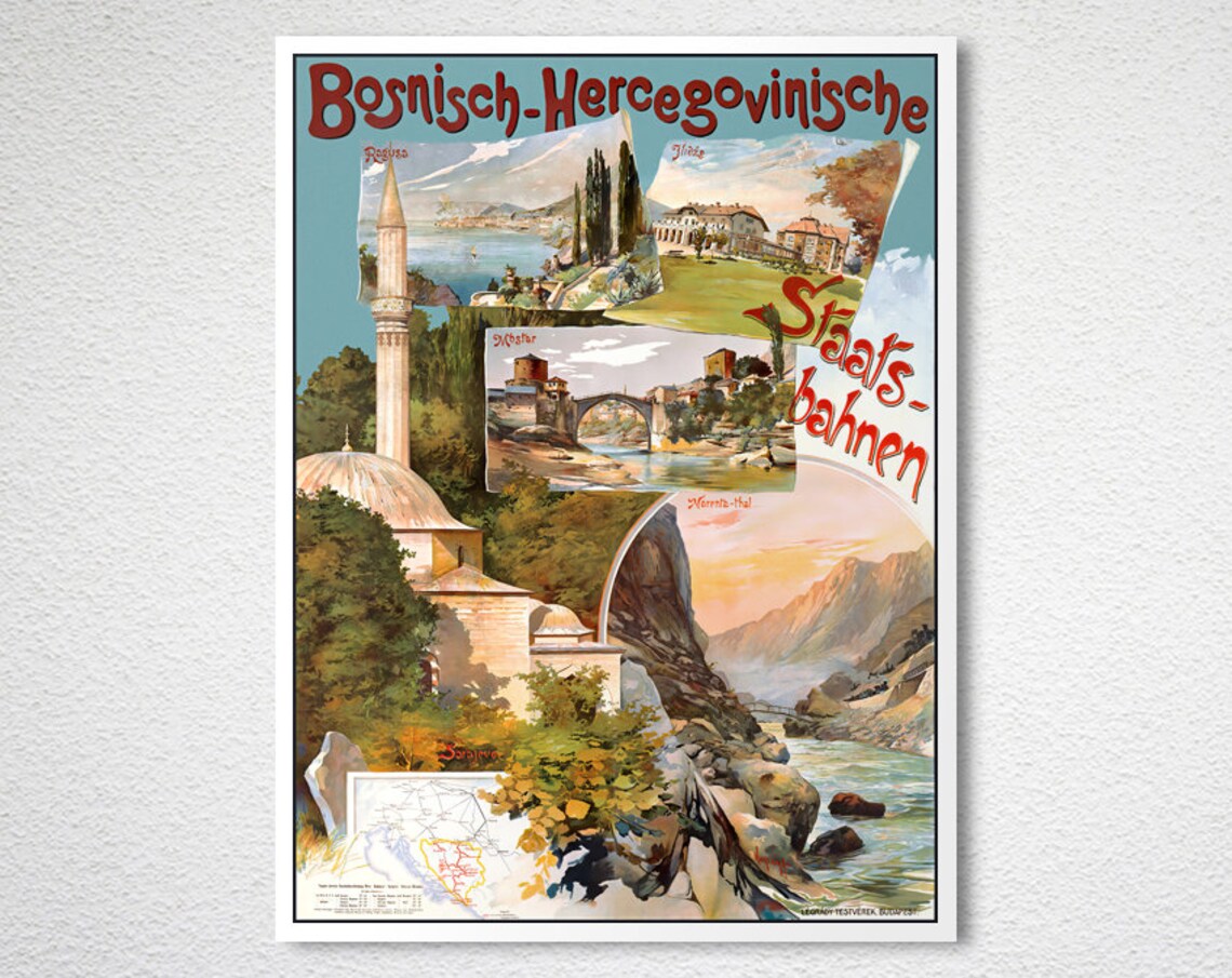 Bosnisch-Hercegovinische Staats Bahnen Vintage Travel Poster - Image 2