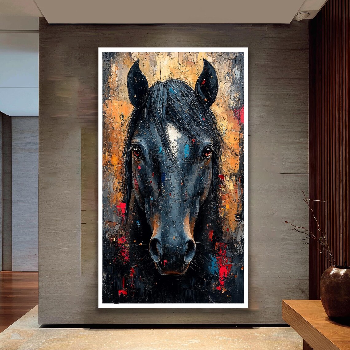 Black Horse Abstract Animal Painting, Modern Decor