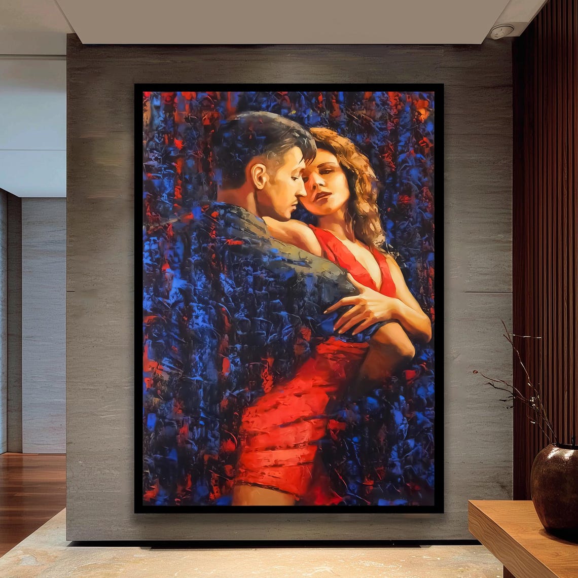 Passionate Tango Dance Couple Oil Painting Red And Blue Poster