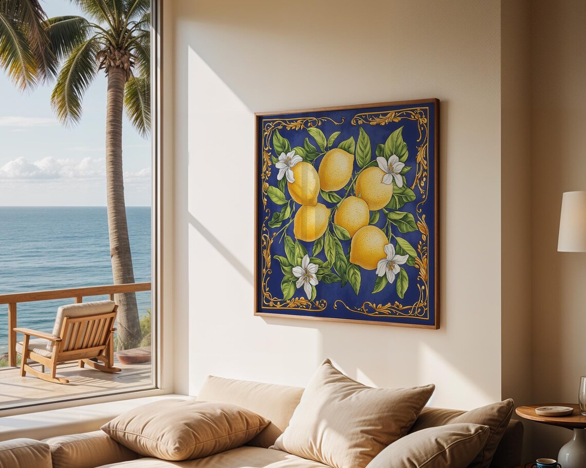 Silk Scarf Poster, Citrus Theme Mediterranean Design