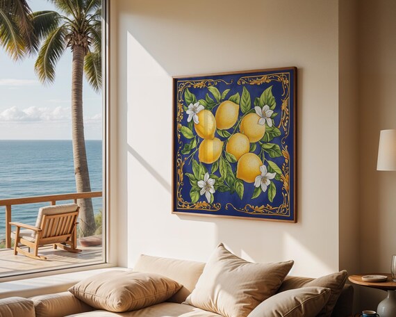 Silk Scarf Poster, Citrus Theme Mediterranean Design