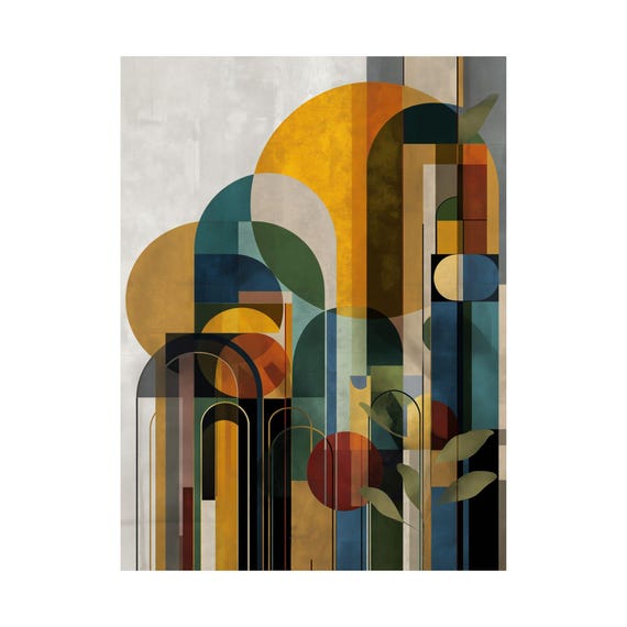 Mid Century Modern Geometric Arches And Sun, Poster