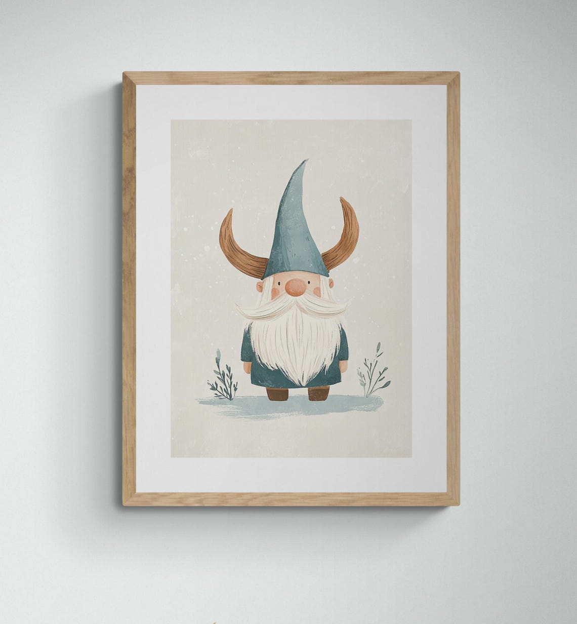 Cute Viking Gnome With Horned Hat Long Beard Nordic Kids Wall Art