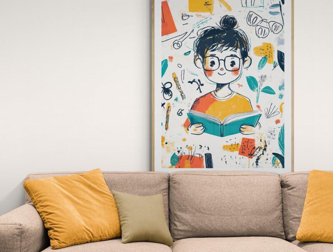 Adorable Reading Boy, Nursery Classroom Decor - Image 2