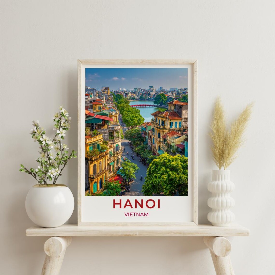 Hanoi Vietnam Travel Poster Old Quarter Lake Vintage City Decor