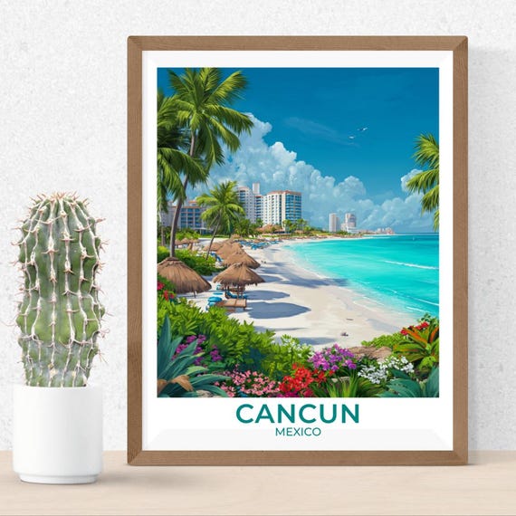 Cancun Vintage Travel Poster, Mexico Scenic Art Print