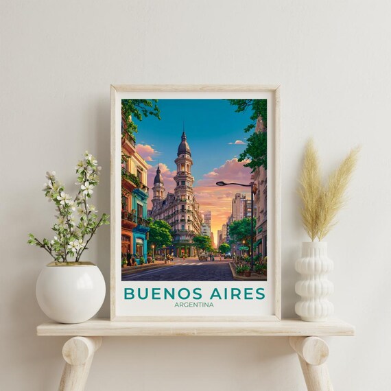 Buenos Aires Argentina Vintage Travel Poster Colorful Street City Scene