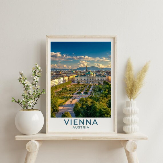 Vienna Austria Vintage Travel Poster Baroque Cityscape Garden View