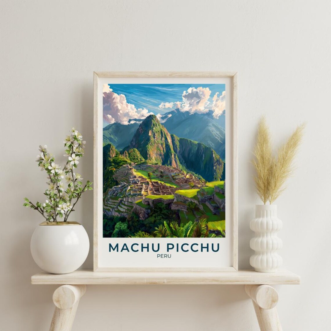 Machu Picchu Peru Vintage Travel Poster Inca Ruins Mountain Landscape