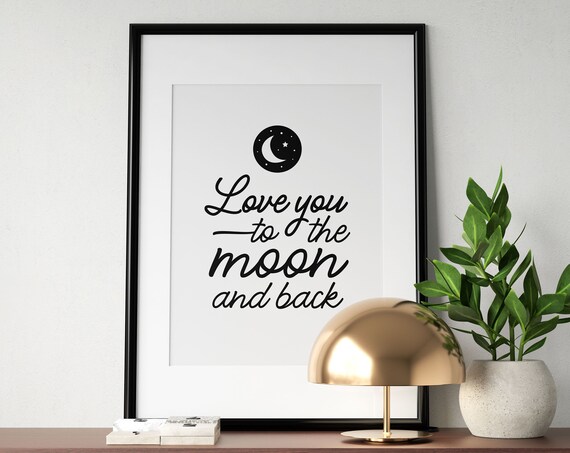 Love You To The Moon And Back Moon Icon Script Typography Poster