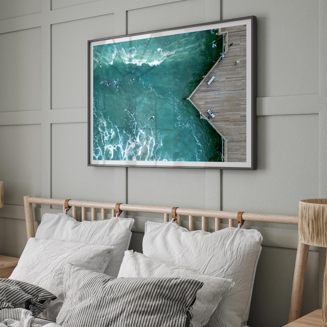Aerial Surfers Turquoise Ocean Wooden Pier Pismo Beach Drone Poster - Image 4