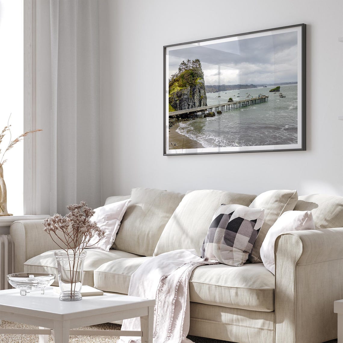 Pacific Northwest Coast Long Pier Sea Stacks Moody Gray Ocean Poster - Image 5
