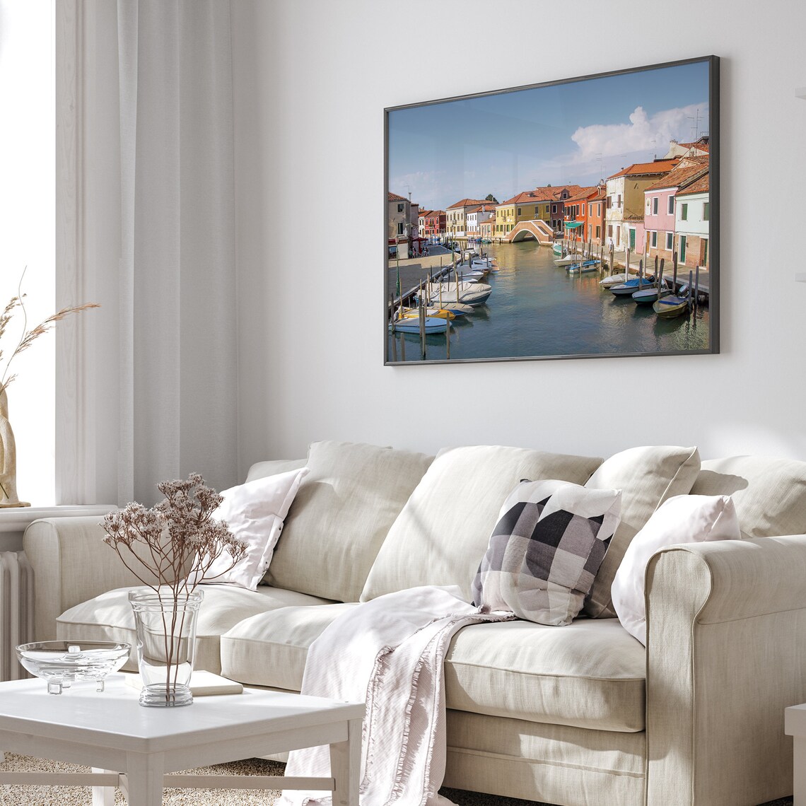 Venice Italy Colorful Canal Houses Boats Arched Bridge View Poster - Image 3