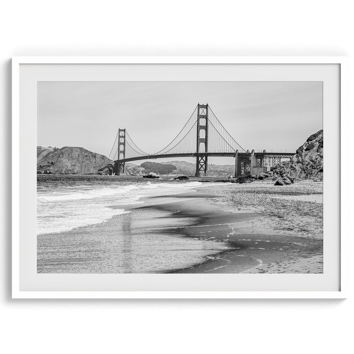 Golden Gate Bridge Reflection, Black And White Travel Poster - Image 3