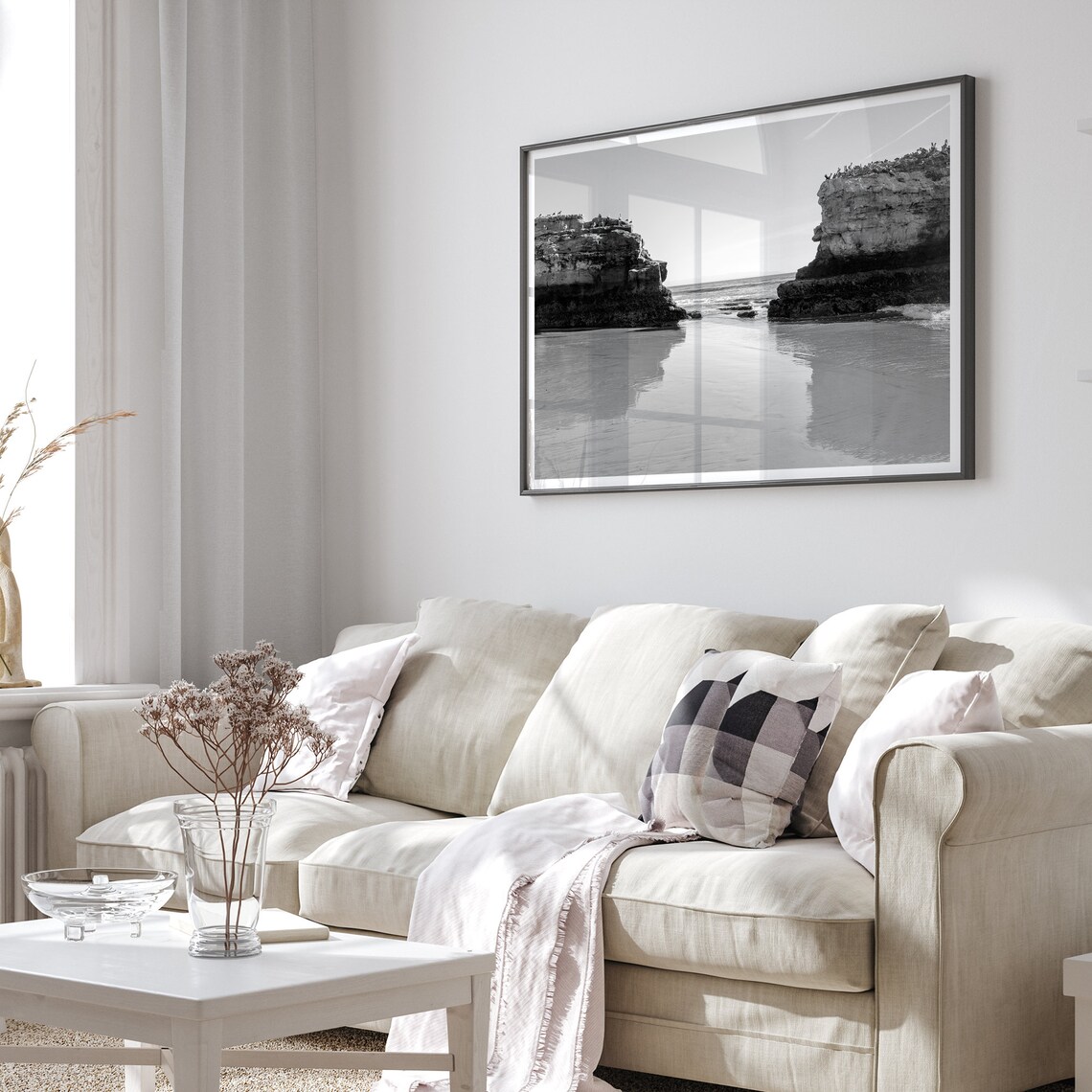 Black And White Beach Reflection Poster Print - Image 2
