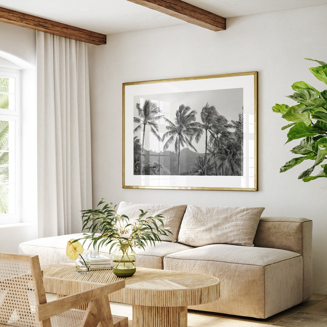 Black and White Hawaii Tropical Beach Art Print - Image 2