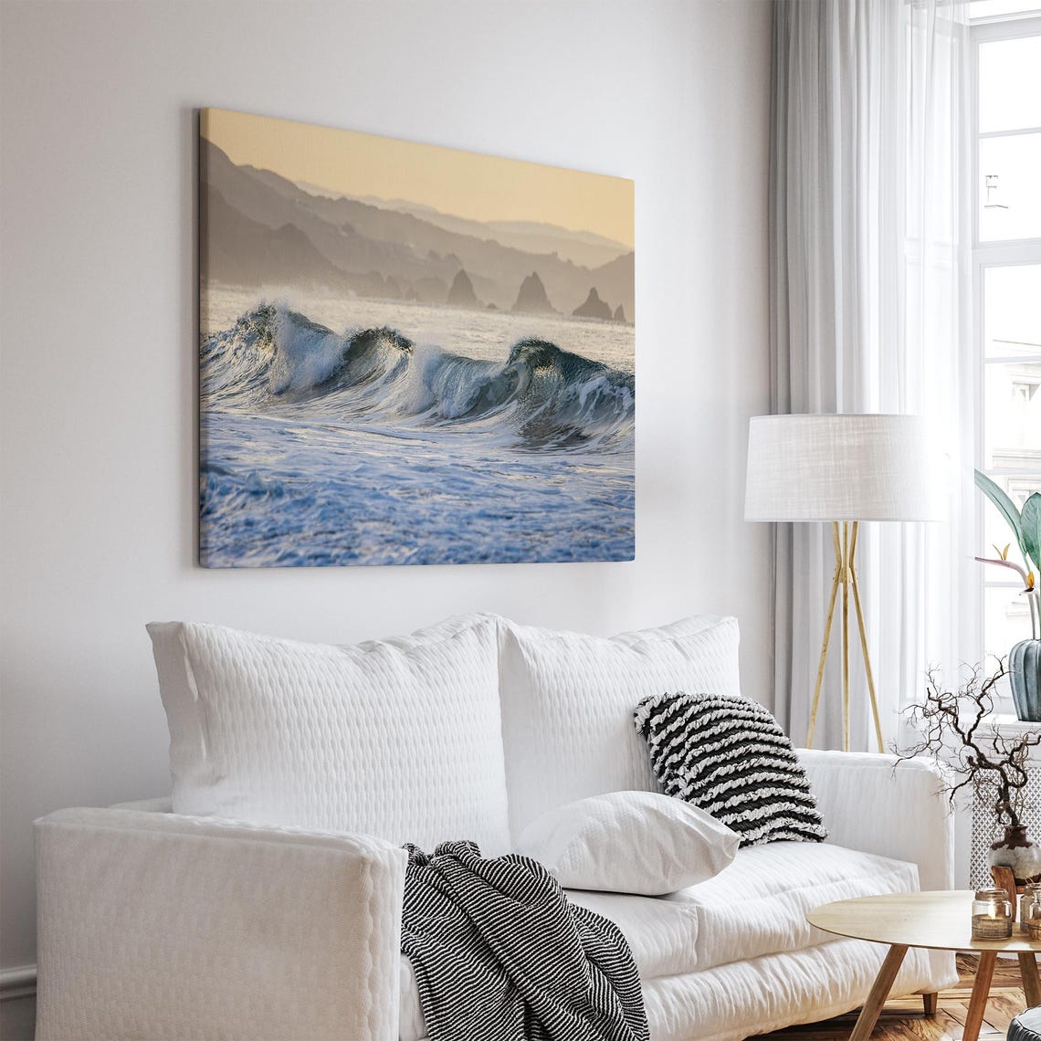 Golden Sunset Ocean Wave Rolling Surf Sea Stacks Silhouette Poster - Image 3