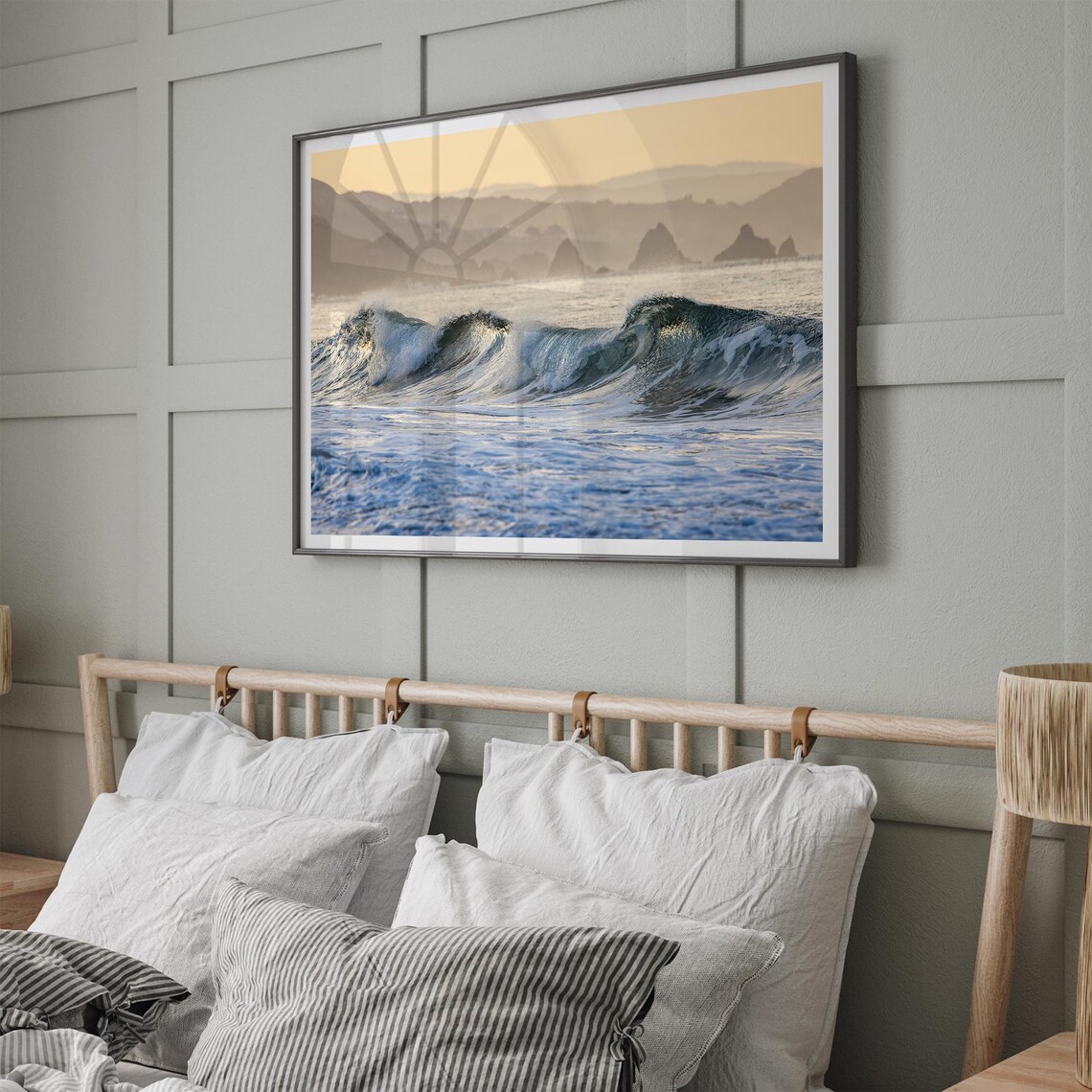 Breaking Ocean Wave Golden Hour Sea Stacks Misty Coast Seascape Poster - Image 4