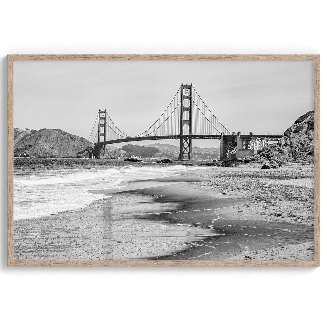 Golden Gate Bridge Reflection, Black And White Travel Poster - Image 2