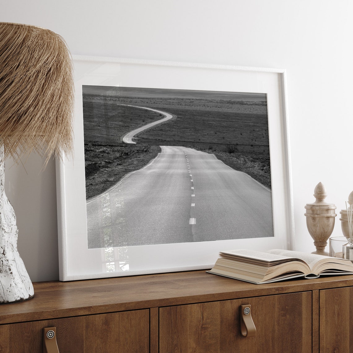 Winding Desert Road Open Highway Horizon Black And White West Poster - Image 4