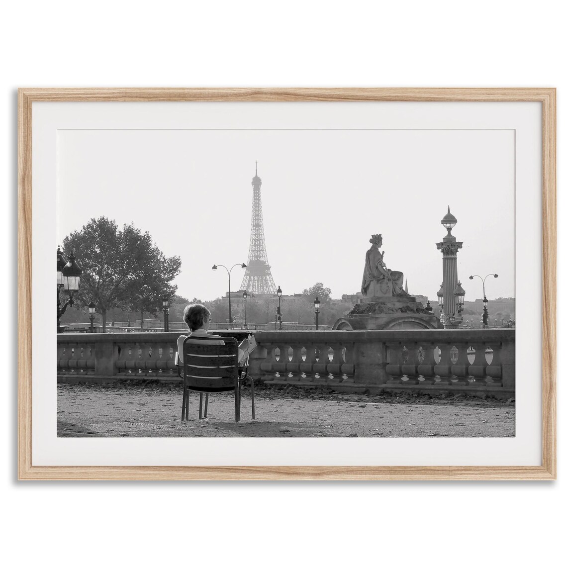 Paris Black-and-White Woman Reading Art Print