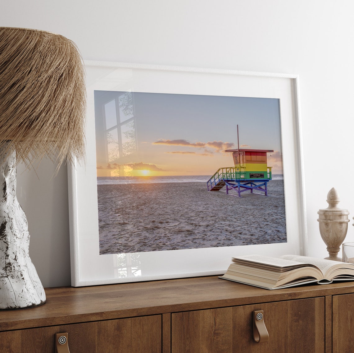Venice Beach Rainbow Lifeguard Tower Sunset Ocean Sand View Poster - Image 5