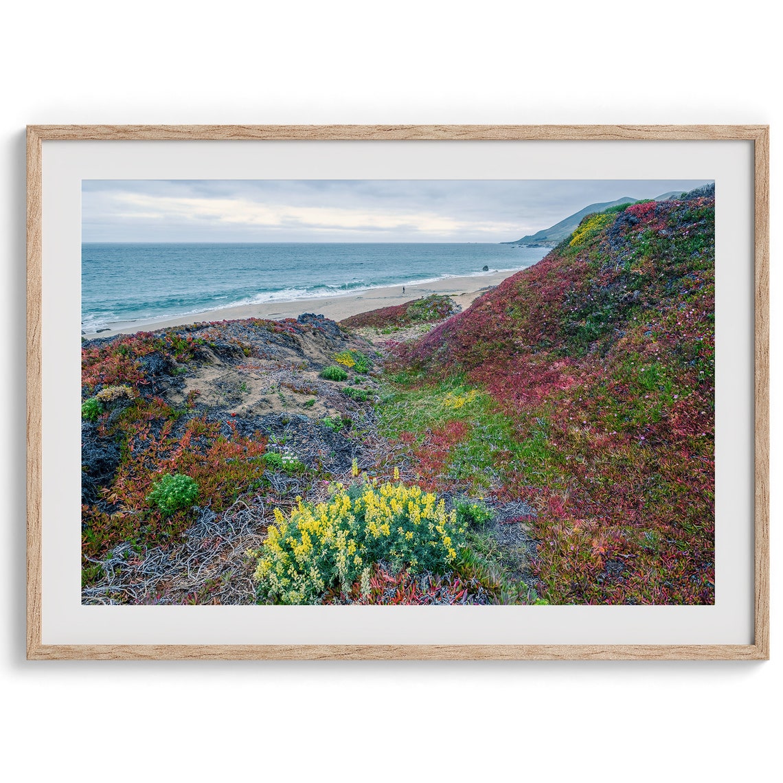 Pacific Northwest Coastal Bluffs Wildflowers Ocean Beach View Poster