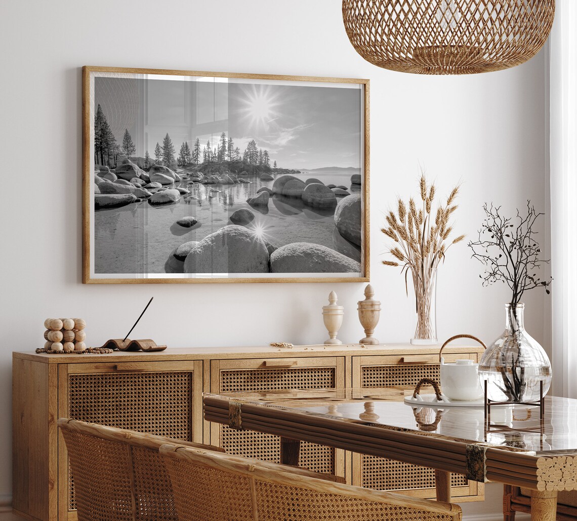 Lake Tahoe Beach Fine Art Black-and-White Art Print - Image 2