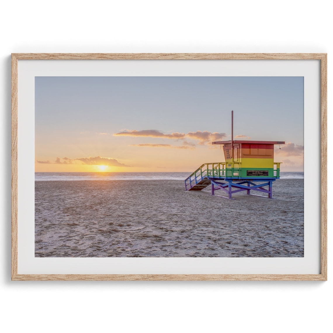 Venice Beach Rainbow Lifeguard Tower Sunset Ocean Sand View Poster