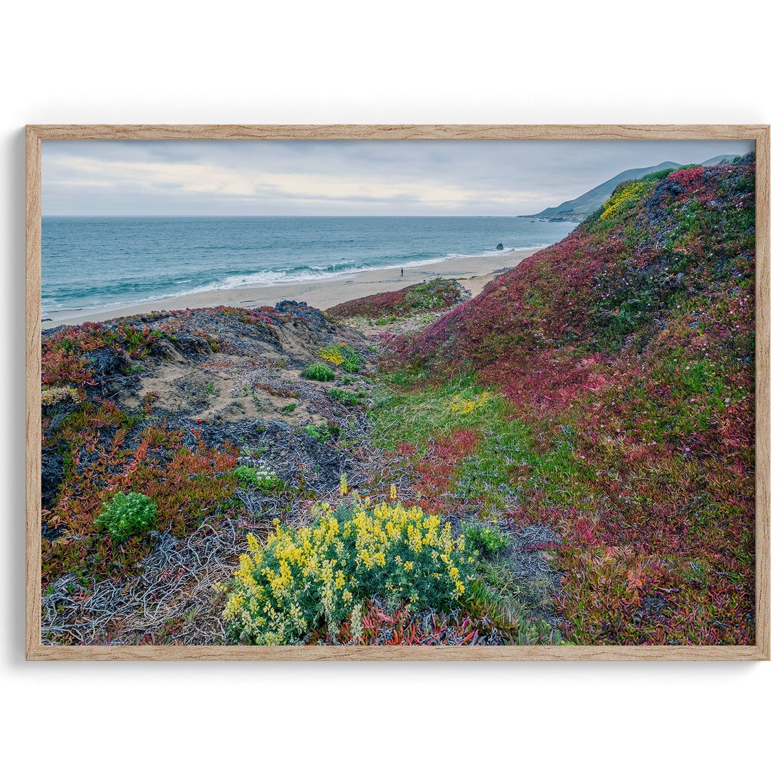 Pacific Northwest Coastal Bluffs Wildflowers Ocean Beach View Poster - Image 2