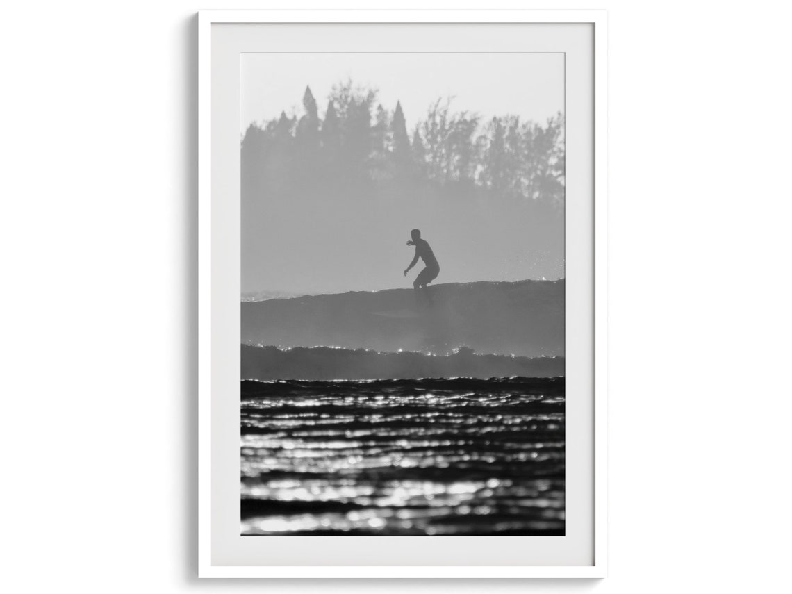 Surfer Silhouette Black And White Sunrise Ocean Sparkle Surf Print - Image 2