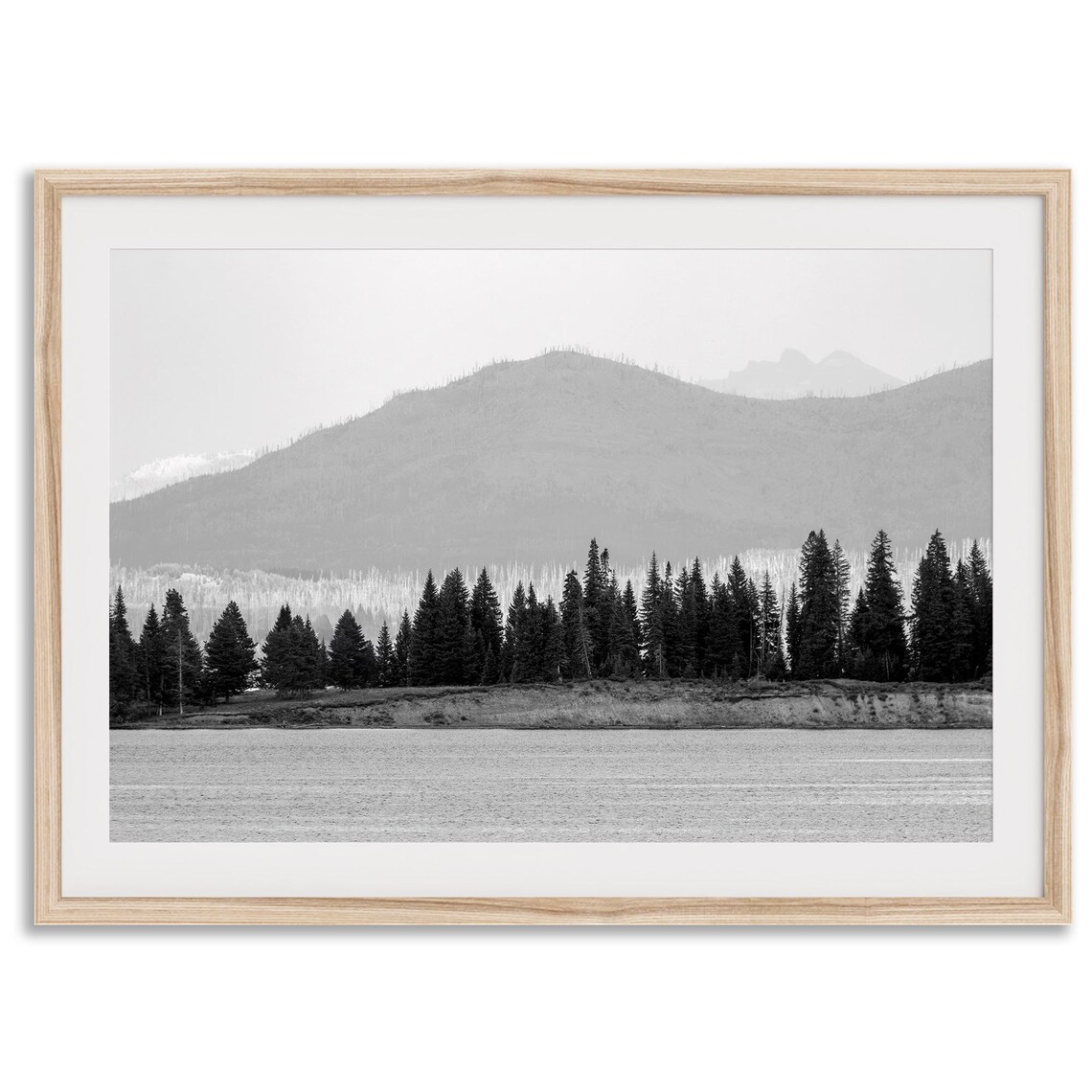 Lake Trees Black And White Forest Wall Art Print