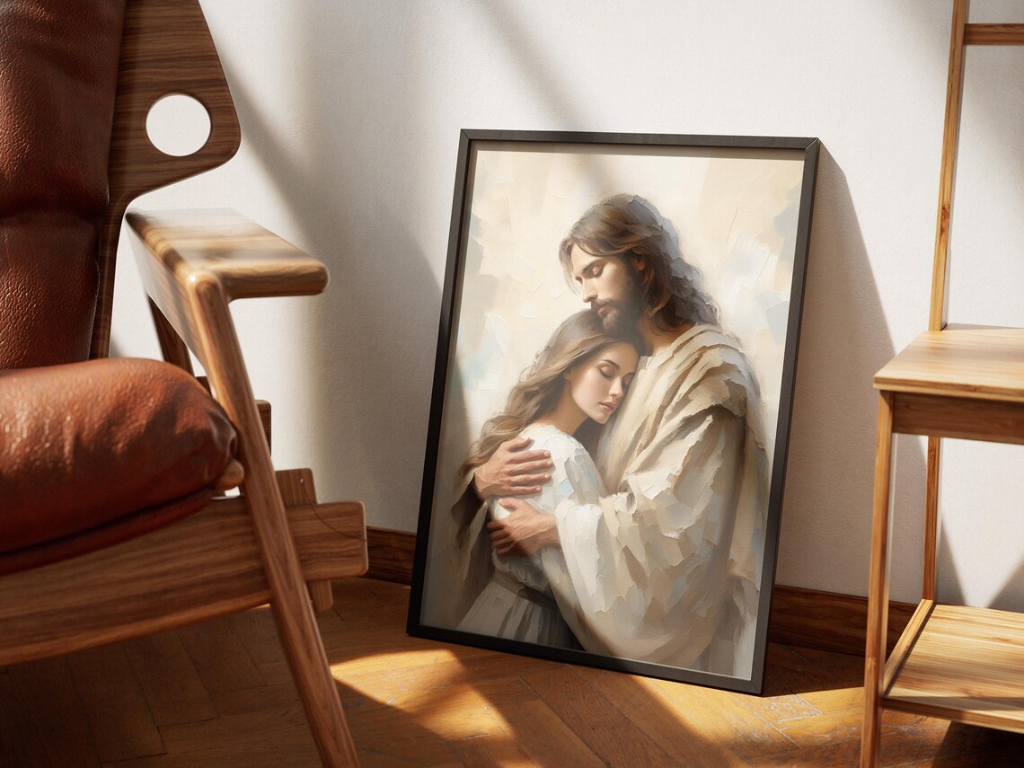Close To His Heart Jesus Hugging Woman Art - Image 2