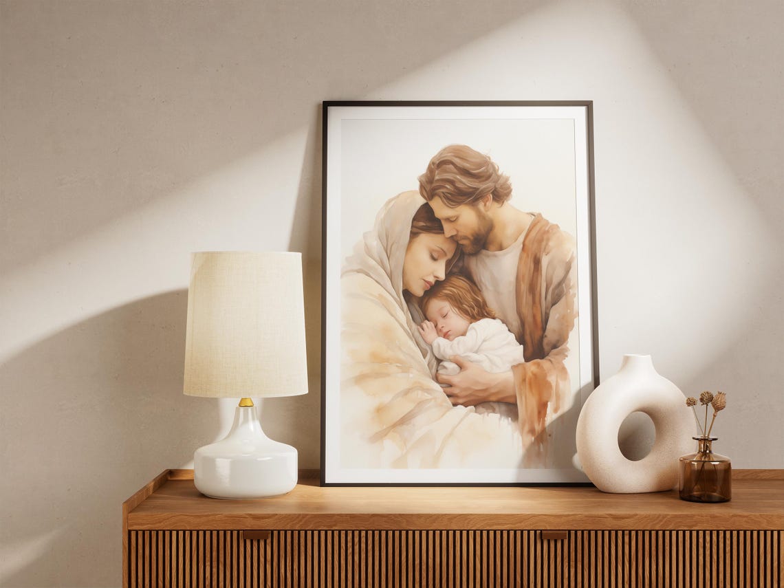 Holy Family Tender Embrace Watercolor Christian Faith Art Poster - Image 4