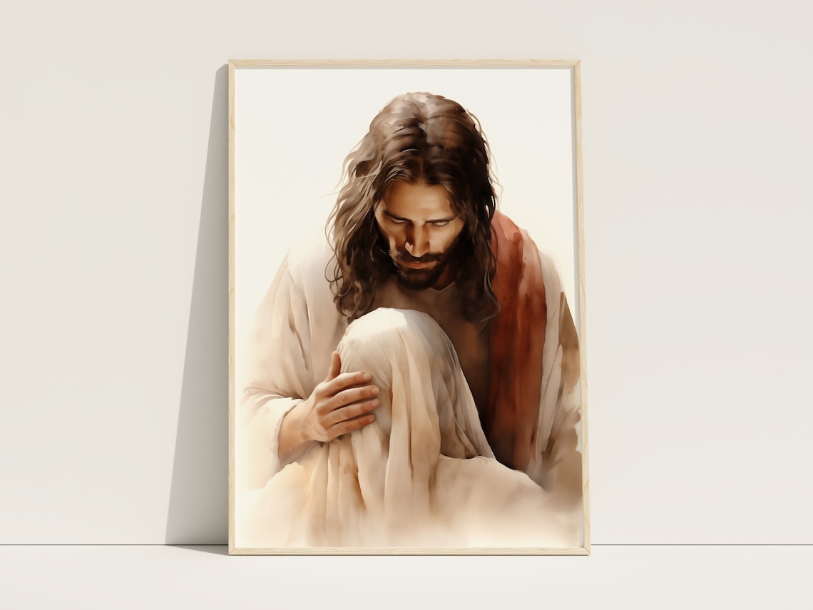 Jesus Christ Comforting Embrace Watercolor Christian Art Faith Poster