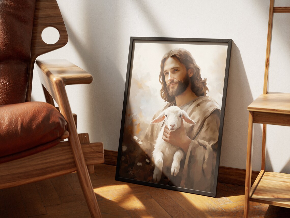 Jesus and Lamb Christian Religious Art Print - Image 4