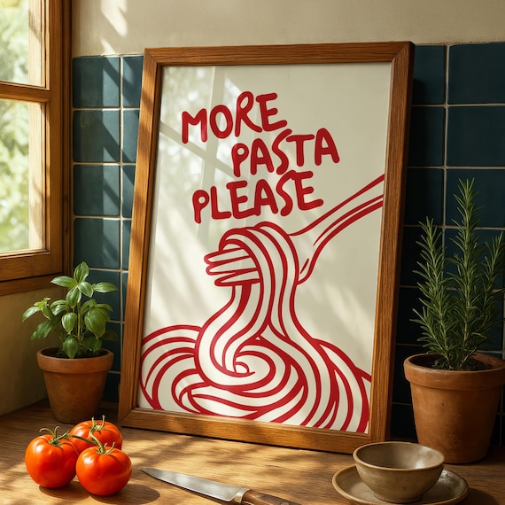 More Pasta Please Night Kitchen Print Fun Food Poster Art